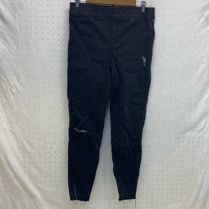 Spanx XL Jeggings Stretchy Pull On Skinny‎ Jeans Washed Black Distressed Frayed